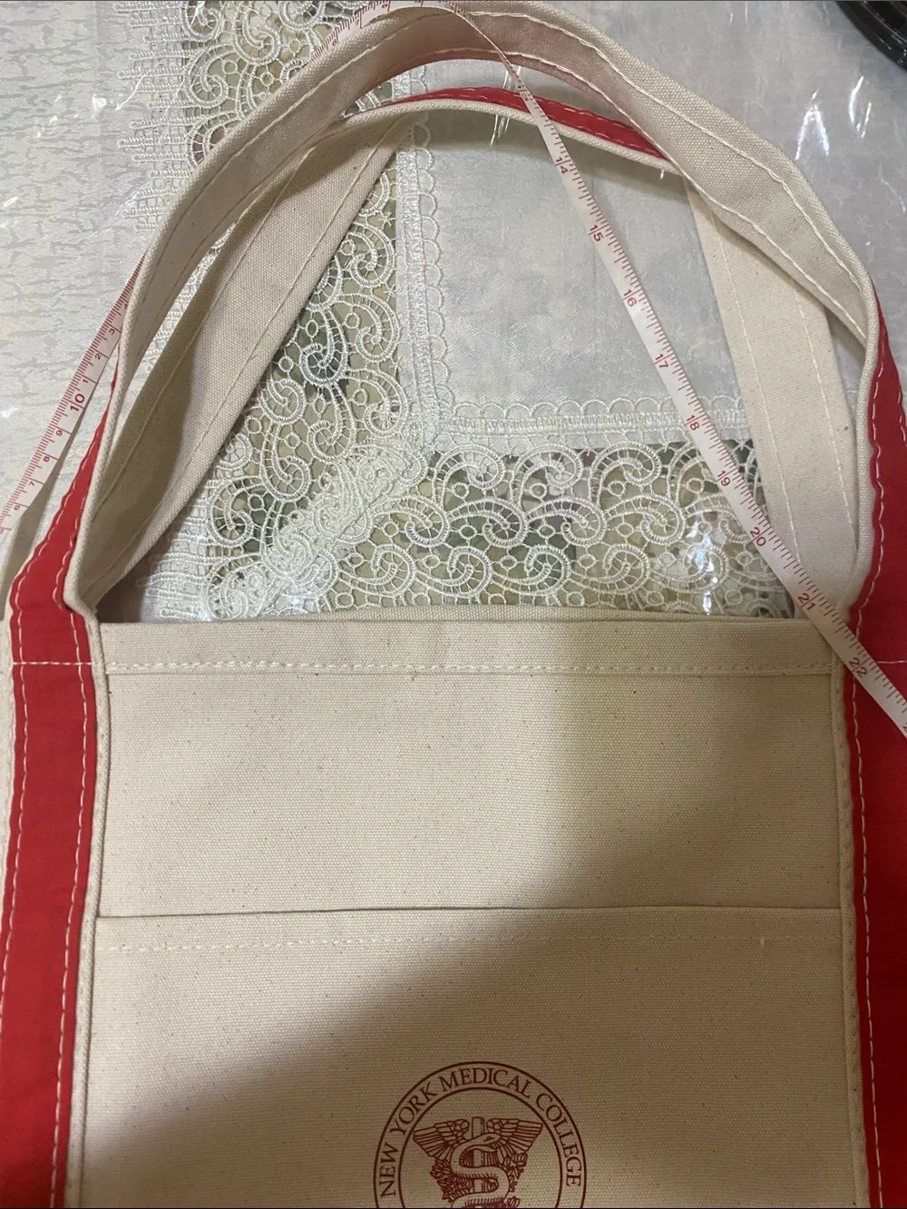 Canvas Tote Bag in Cream and Red unisex open to Offers New